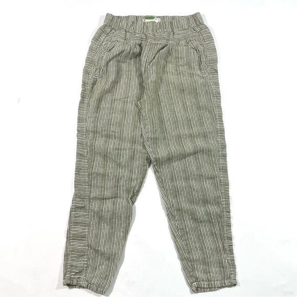 Anthropologie Olive Stripe Linen Pants Size XS Tapered Leg - Picture 2 of 9